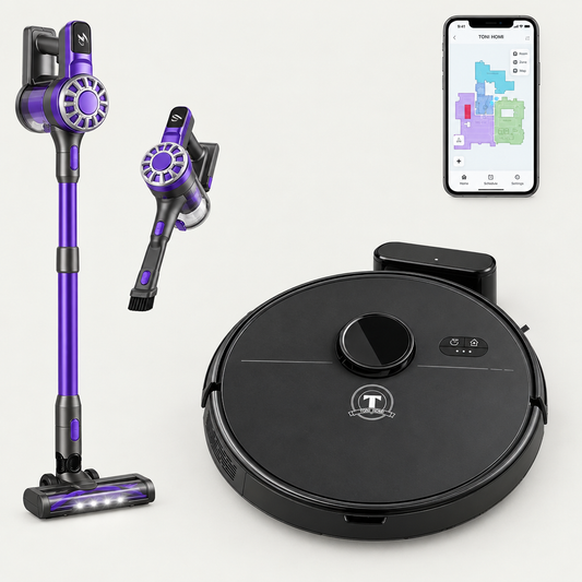 TONI HOMI M30 robotstofzuiger met V07 steelstofzuiger, combi deal